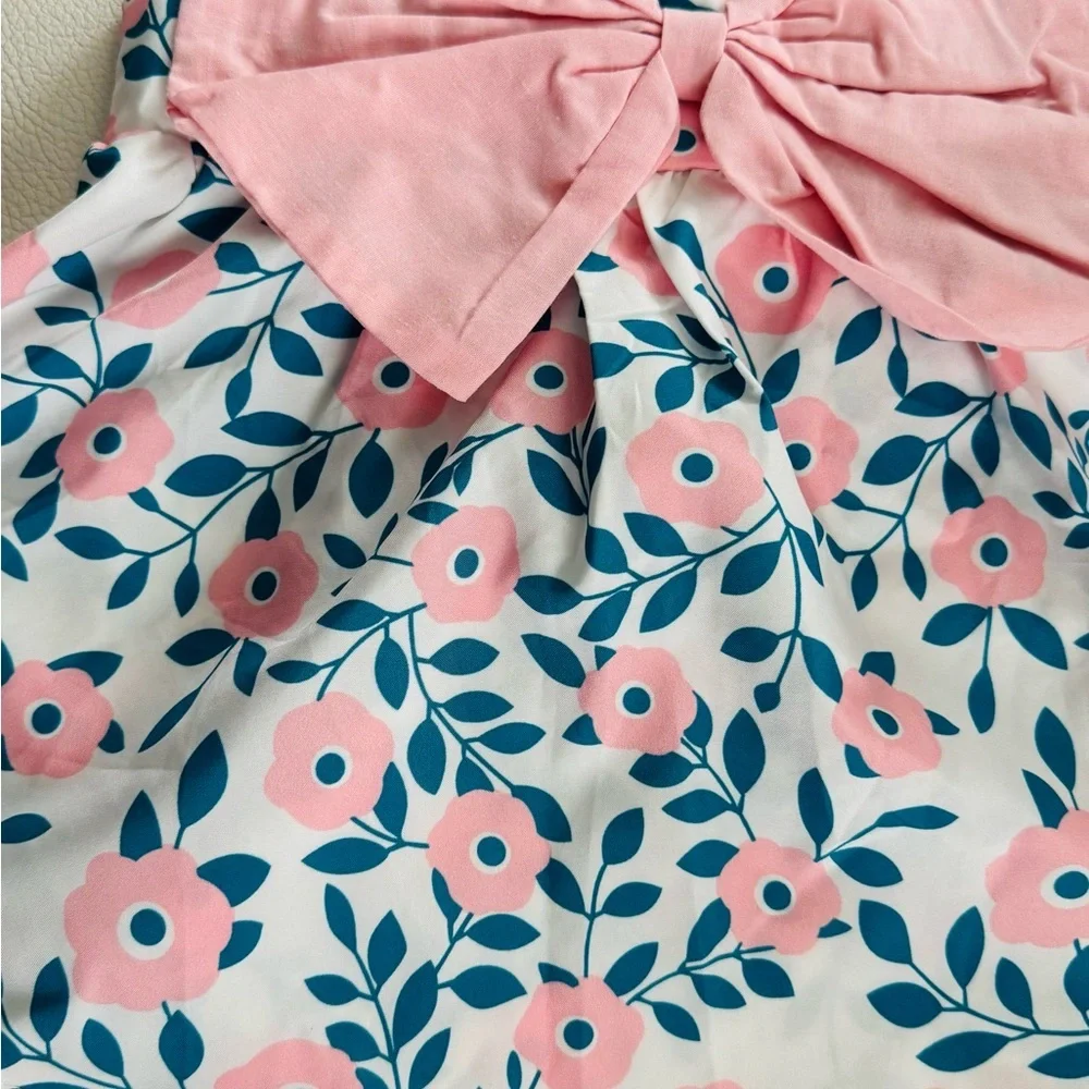 Floral Dress with Pink Bow and Hat